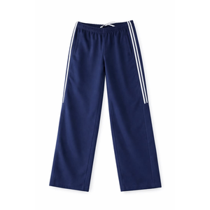 Pantalon de survêtement noir à jambes larges avec bande latérale, taille élastique et cordon de serrage, décontracté, en polyester tricoté pour l'automne - Product Image 2