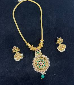 TISHYA DIAMOND Ethnic Gold Plated Copper Alloy Necklace Earring <b>Set</b> Brilliant Cut Ruby Imitation <b>Pearl</b> Women's Wedding <b>Jewelry</b> - Product Image 3