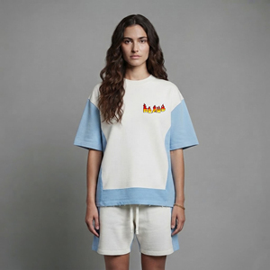 Ensemble court pour femme en coton 100 %, style décontracté été, broderie personnalisée, couleur unie, streetwear, confortable, ensemble 2 pièces. - Product Image 1