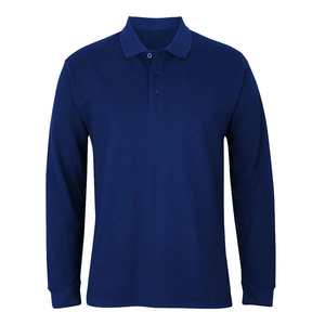 Men Long Sleeve <b>Polo</b> <b>Shirt</b> Cotton Pique Solid <b>Orange</b> Casual Button Down Regular Fit Knitted Fabric Anti Shrink - Product Image 3