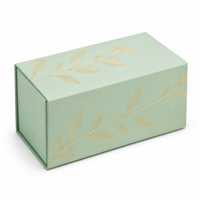 Boîte cadeau portable écologique vert menthe personnalisée avec motif feuille dorée et insert en EVA floqué noir pour marques de soins de la peau