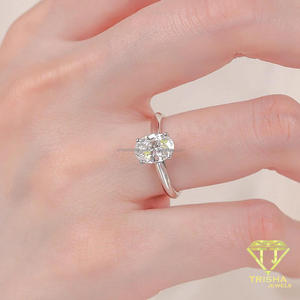 Elegant Oval Cut Moissanite <b>Diamond</b> <b>Ring</b> 925 Sterling Silver Solitaire Engagement Wedding Jewelry For Women By Trisha Jewels - Product Image 4