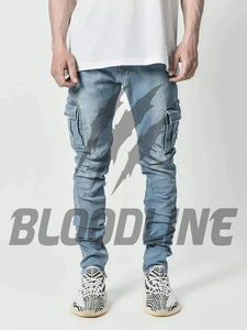 Jean Cargo Noir Slim Fit Taille Haute en Coton pour Homme BLOODLINE – Style Décontracté Automne - Product Image 4