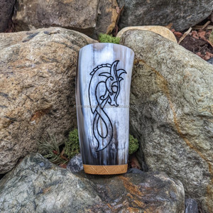 Viking Horn Stoneware Beer <b>Cup</b> 200ml Nordic Ceramic Glass With Ox Horn Engraving Authentic Handicraft From India - Product Image 1