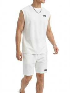 Ensemble T-shirt sans manches et short pour homme ONETEN, blanc uni, décontracté, été, col rond, tenue 2 pièces - Product Image 6