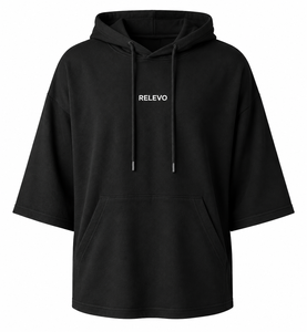 Sudadera con Capucha Premium Negra de Manga Corta, Estilo Casual, Holgada, Ligera, para Hombre - Product Image 1