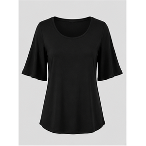 <b>Womens</b> <b>Black</b> Scoop Neck Bell Elbow Sleeve Relaxed Fit T <b>Shirt</b> WTS-0086 - Product Image 1