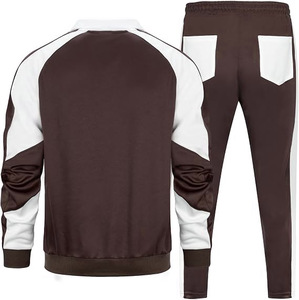 STALWART IMPEX <b>Men's</b> Brown <b>White</b> Color Block Tracksuit Full Zip <b>Jacket</b> Matching Pants Sporty Casual Winter Wear 100% Polyester - Product Image 2