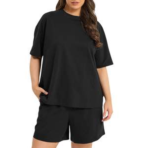 Ensemble T-shirt et short surdimensionné pour femme avec logo personnalisé, en coton, décontracté, deux pièces, pour l'été, vente en gros, OEM, ODM - Product Image 2