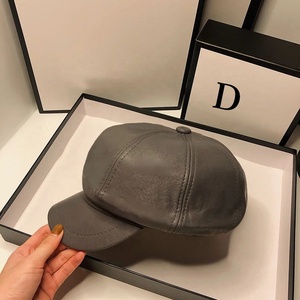 Brown PU Leather 5 Panel Cap <b>Flat</b> Brim Unisex Casual Breathable Four Seasons Outdoor <b>Hat</b> Adult Size 56-58CM - Product Image 3