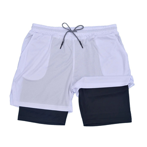 Hot Saling Double <b>Layer</b> Fitness Short 2 in1 Elastic Waist Spandex Polyester Sportswear Men's Running Shorts - Product Image 1