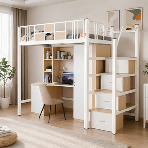 <span class=keywords><strong>Lit</strong></span> mezzanine moderne minimaliste en métal avec bureau intégré et étagères <span class=keywords><strong>pour</strong></span> dortoirs <span class=keywords><strong>étudiant</strong></span>s et petits appartements - Product Image 1