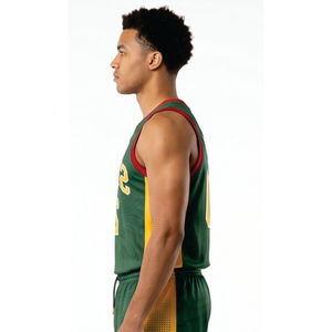 Ensemble de maillots de basket-ball Sonics pour hommes, vert et jaune, sublimé, col en V, sans manches, évacuant l'humidité, coupe athlétique - Product Image 3