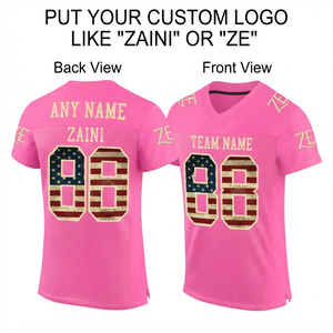 Maillot de football américain pour femmes, 260 GSM, maille polyester premium effet œil d'oiseau, design à panneaux roses, logo personnalisé par sublimation - Product Image 1