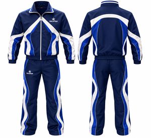 <b>Men</b> Blue <b>White</b> Tracksuit Set Full Zip Sporty <b>Jacket</b> & Jogger Pants Color Blocking Design Quick Dry Polyester Material Factory - Product Image 1