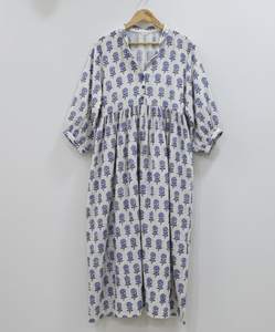 Vestido Midi Tipo Túnica Hecho a Mano, Formal, con Estampado Floral, 100% Algodón, Transpirable, Ecológico, Corte en A, Cintura Natural para Mujer |   Exportación - Product Image 1