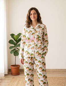 Elegant Loungewear Coordinated Printed Night Suit Set Soft Breathable Fabric Button-<b>Down</b> Shirt and Matching Straight-Fit <b>Pants</b> - Product Image 2