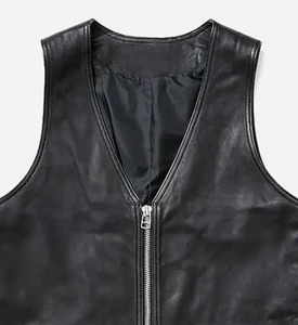 New Fashion Men’s Sleek Black Leather Zip Vest Minimalist V Neck Genuine Leather Waistcoat with Modern <b>Biker</b> & Casual Style - Product Image 3
