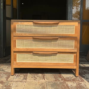 Teak Wood Sideboard Rattan Webbing 3 Drawer Accent Cabinet Low Dresser <b>Storage</b> <b>Chest</b> for Modern Living Room Furniture Wholesale - Product Image 6