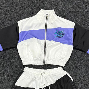 Ensemble short en nylon bicolore personnalisable avec votre logo – Tenue de jogging unisexe – Ensemble coupe-vent deux pièces zippé - Product Image 2