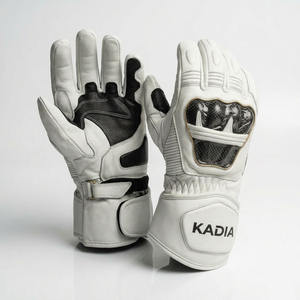 Gants de moto de course en cuir blanc de qualité supérieure, antidérapants, avec protection des jointures, équipement de course professionnel avec logo KADIA - Product Image 2