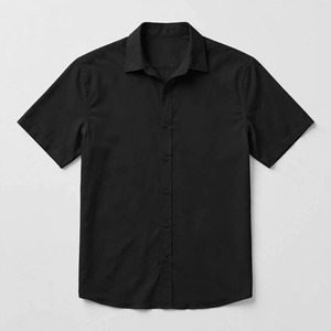 Men's Black Solid Twill Knitted <b>Short</b> <b>Sleeve</b> <b>Button</b> <b>up</b> Collar Casual T-Shirt Breathable Polyester/Cotton Summer Wear - Product Image 6