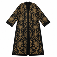 Abaya noire tricotée sur mesure ODM pour femme, avec motif losanges dorés, devant ouvert, manches longues, robe kaftan musulmane, tenue modeste du Moyen-Orient, OEM