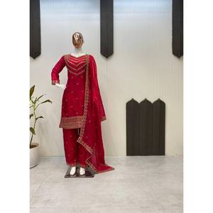 LG Designer Modest A-Line V-neck Chiffon with Embroidery <b>Wedding</b> Dress Party Wear <b>Top</b> and Bottom with Dupatta - Product Image 4