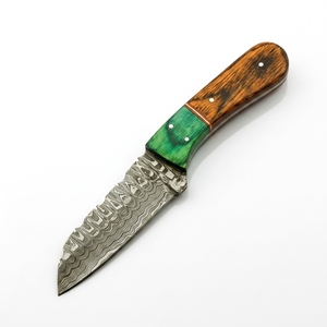Couteau de survie EDC à lame fixe en acier Damas fait main, manche en Pakka, étui en cuir, idéal pour le camping, la chasse et le bushcraft – Direct Usine - Product Image 1