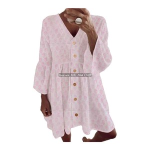 Elegante Vestido Midi de Verano para Mujer, Vestido de Algodón de Primavera/Verano con Mangas Campana, Estampado Floral, para Fiestas, con Estampado de Bloques - Product Image 1