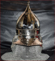 Casque d'armure turc antique du Moyen-Orient en métal avec chaîne d'aventail, design ottoman médiéval, technique de moulage