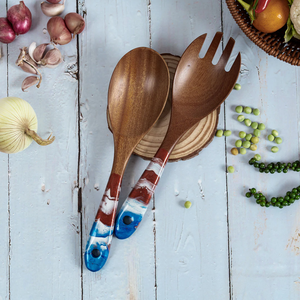 Cuillère/Fourchette en Bois Émaillé Imprimé – Nouvelle Cuillère à Salade en Bois Haut de Gamme avec Manche Coloré et Design Moderne - Product Image 1