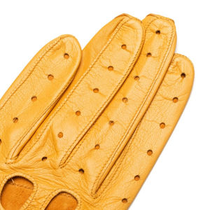 Gants de conduite en cuir véritable à doigts entiers, respirants, perforés, design classique, couleur beige - Product Image 6