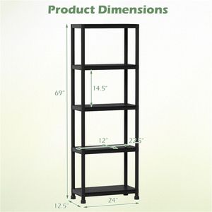 Scaffale di Stoccaggio per Garage a 5 Ripiani in Materiale PP Nero, Capacità 100 Libbre per Ripiano, Montaggio Senza Attrezzi - Product Image 3