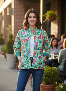 Veste en coton matelassée indienne réversible avec poches doubles, faite à la main, imprimé bohème, magnifique manteau d'hiver pour femmes - Product Image 3