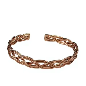 Bracelet magnétique en cuivre pur Antique Creation Love, bijou de soulagement de la santé, motif géométrique sculpté en ligne de diamants - Product Image 3