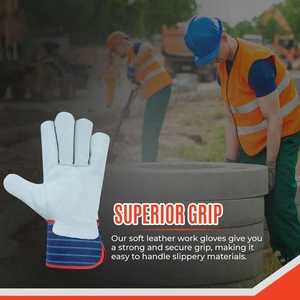 Guantes de Trabajo de Cuero Vacuno, Resistentes a la Abrasión, Protección Industrial para las Manos, Guantes de Seguridad para Construcción y Jardinería - Product Image 3