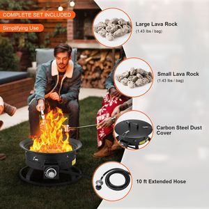 Braciere a Propano da 19 Pollici di Diametro, Altezza della Fiamma Regolabile, Forma Quadrata, Braciere Portatile a Gas per Campeggio all'Aperto con Copertura e Pietre Laviche - Product Image 6