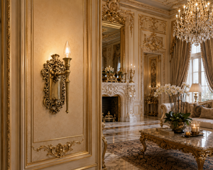 Royal Venetian Baroque <b>Wall</b> <b>Sconce</b> Luxury Decorative <b>Wall</b> <b>Light</b> with Handcrafted Mirror Details, Ornamental Brass Finish, - Product Image 4