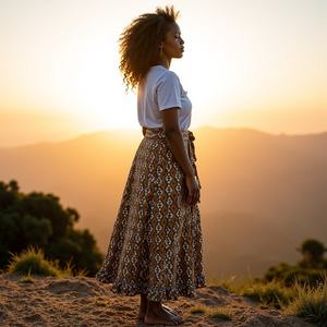 กระโปรงผ้าฝ้ายสำหรับผู้หญิงผ้าบาติกพิมพ์ลายเรขาคณิตผ้าบาติกมีระบายสบายดีไซน์หรูหราขนาดพลัสไซส์ - Product Image 4