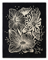 Tapis antidérapant en laine écologique noir ivoire, motif floral botanique surdimensionné à poils épais pour salons et chambres modernes