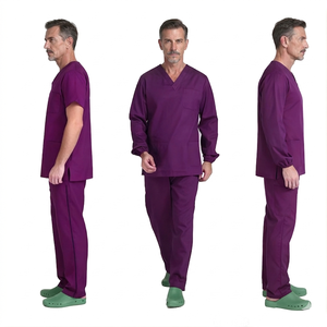 Men Medical <b>Scrub</b> <b>Sets</b> V-Neck Short Sleeve Uniforms Hospital Wear Polyester Woven Pants <b>Set</b> for Healthcare Workers - Product Image 2