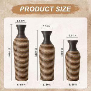 Juego de 3 Jarrones de Piso Clásicos en Beige y Negro con Soportes Altos Independientes para Flores Artificiales - Product Image 3