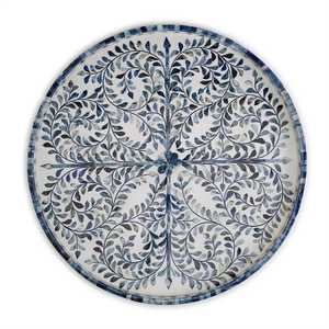 Plateau décoratif rond moderne style bohème avec incrustations en os et motif mosaïque artisanal pour coiffeuse, table basse - Product Image 6
