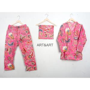 ชุดนอนผ้าฝ้ายคุณภาพสูง ART&ART สำหรับฤดูร้อนและฤดูใบไม้ร่วง 100% คอตตอน เอวยางยืด แขนยาว แห้งเร็ว ระบายอากาศได้ดี ลายดอกไม้ - Product Image 2
