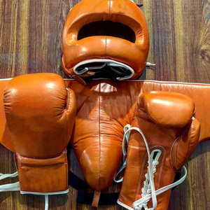 Custom Logo Real Cowhide Leather Boxing <b>Gloves</b>, Nose Bar And Cheek bar Head Guard And Groin Guard Protector Sparring Boxing Set - Product Image 1