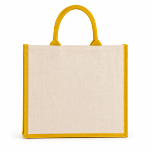 Reusable Jute Handled Shopping <b>Bag</b> with Letter Pattern Yellow Trim <b>Medium</b> <b>Size</b> for Supermarket Use - Product Image 3