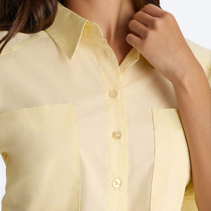 Blusa Ligera de Popelina para Mujer, Color Amarillo, Corte Recortado, con Botones, Manga Tres Cuartos, Color Sólido, Estilo Casual, para Primavera/Verano - Product Image 4