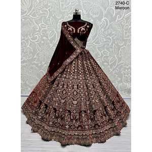 Collections de velours de vêtements de mariée indiens pour la mariée avec le travail de Zarkhan par Fabzone - Product Image 4
