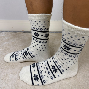 Wholesale Cream Nordic Snowflake Crew <b>Socks</b> 100% Mongolian Sheep Wool Knitted <b>Winter</b> Warm Thick <b>Socks</b> for Women - Product Image 1